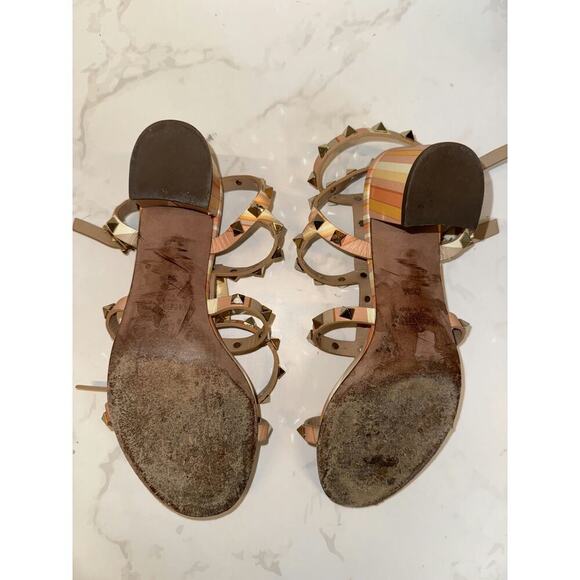 Valentino Garavani Nappa Rockstud Caged Flat Slide Sandals  Valentino Garavani Rockstud Leather Sandals - Excellent Condition